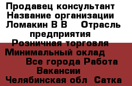 Продавец-консультант › Название организации ­ Ломакин В.В. › Отрасль предприятия ­ Розничная торговля › Минимальный оклад ­ 35 000 - Все города Работа » Вакансии   . Челябинская обл.,Сатка г.